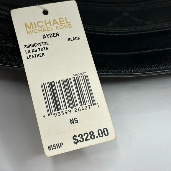 New Michael Kors Black Saffiano Leather Ayden Tote Handbag Top Zip Gold Hardware